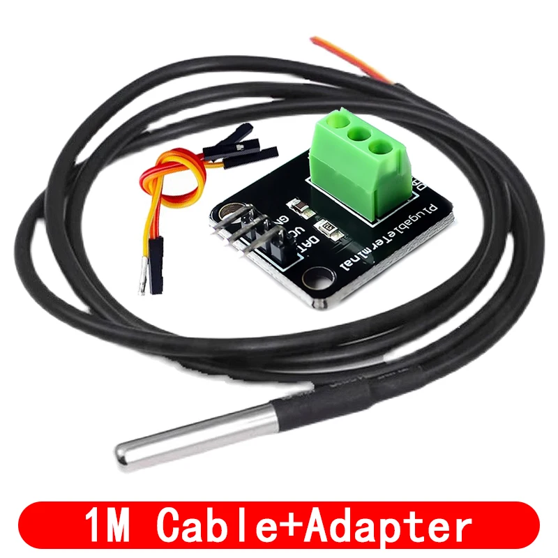 DS18B20 Temperatuursensormodulekit Waterdicht 100 cm digitale sensorkabel Roestvrij stalen sondeterminaladapter voor Arduino