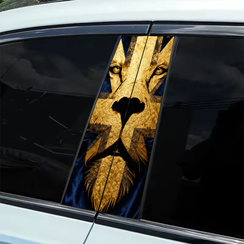 

2 pieces of British golden lion car stickers - gothic skull rose design B pillar protective sticker, self-adhesive glossy