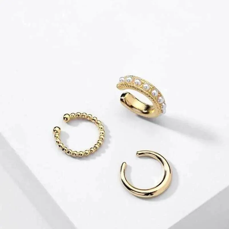 3 PCS Small Pearl Clip-On Earrings Shiny CZ Stone Classic Silver Gold-color Simple Style Daily Wear Party Jewelry For Woman