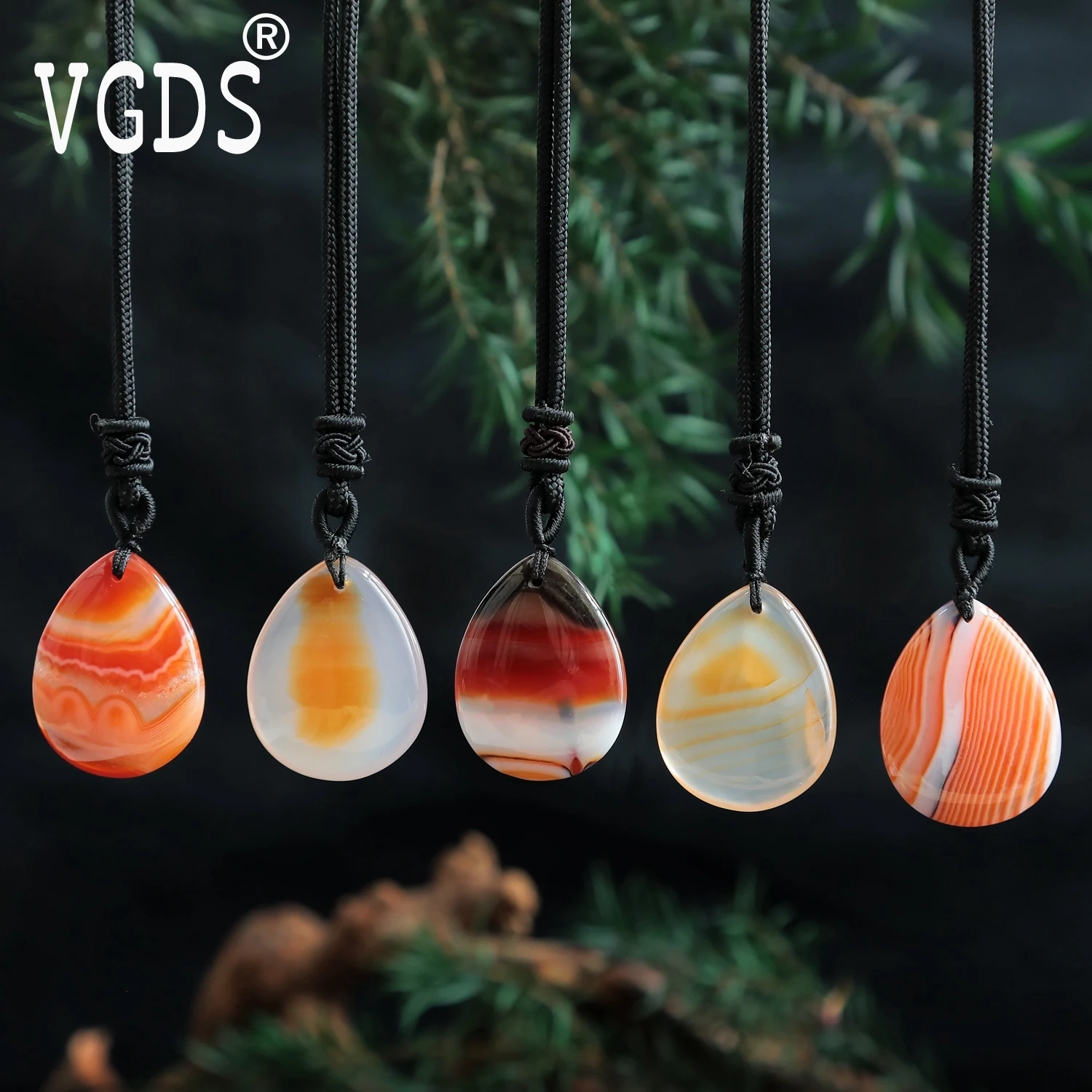 Only One Unique Natural Stone Flower Sardonyx Striped Agate Pendants Water Drop Healing Charms Necklaces Men Women Jewelry Gifts