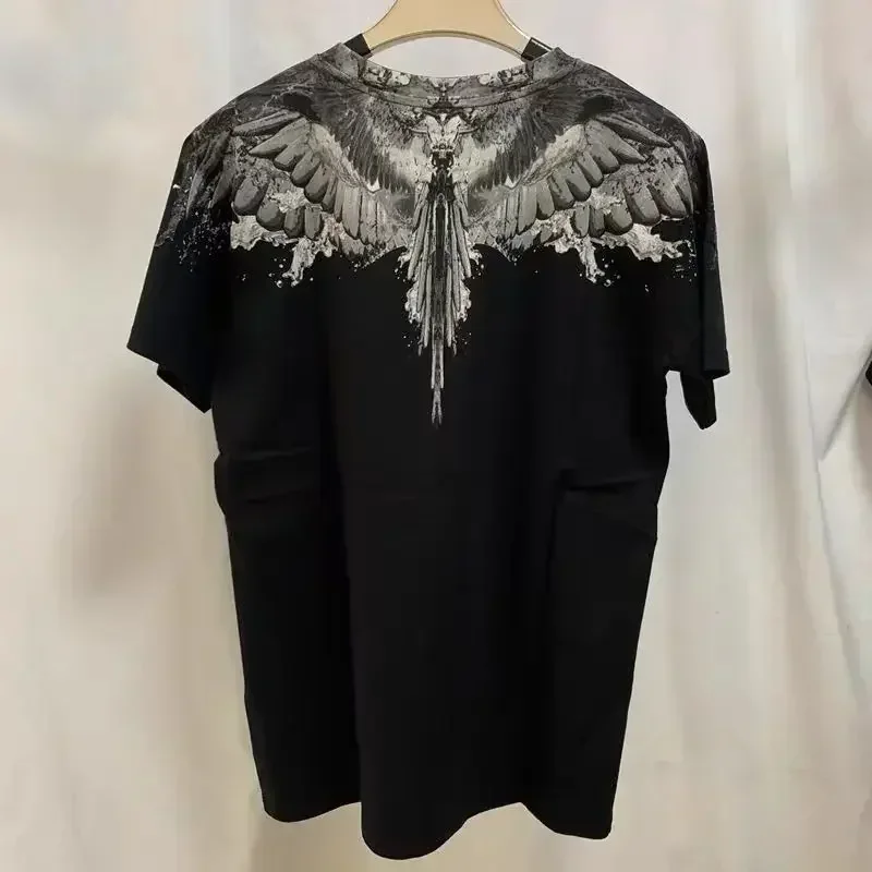 2024 Men's Summer New Short Sleeve Fashion Wings Printing Casual T-shirt Loose All-Matching Slim Fit Handsome 100% Cotton Coat