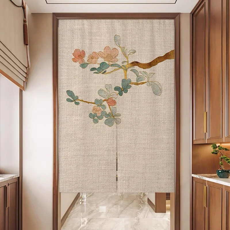 Vintage Door Curtain Half Doorway Hanging Noren Fabric Curtain Decoration Chinese Auspicious Door Curtain for Kitchen Home