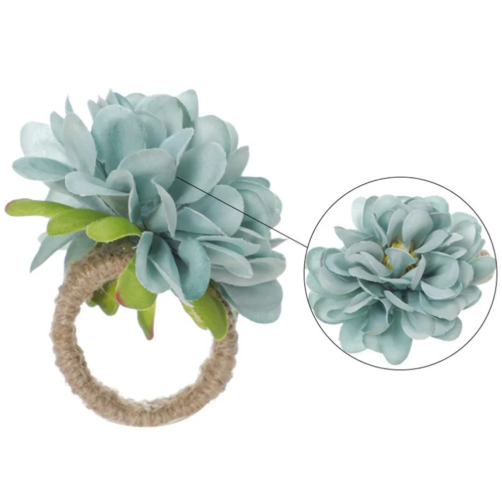 6pcs Silk Cloth Artificial Flower Napkin Rings 3.15×2.95in Handmade Loop Floral Napkin Rings White Fake Floral Napkin Holders