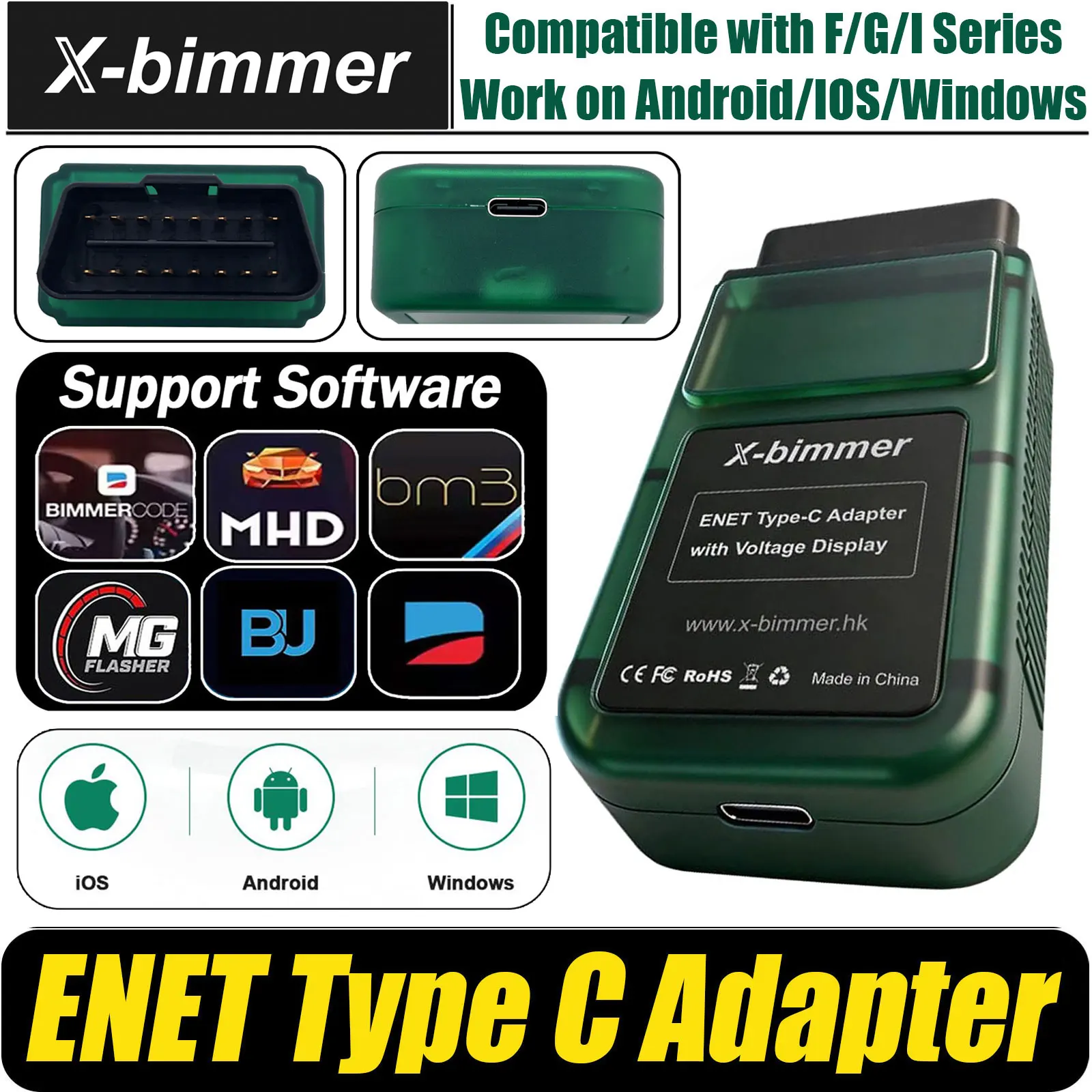 ENET Type C Adapter For F/G/I/Mini Series Doip Diagnostic Read/Clear F Code ECU Function for Bootmod3/MHD/xDelete/Bimmercode