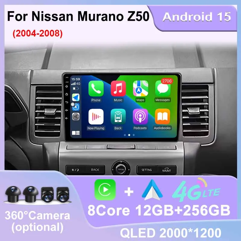 

Для Nissan Murano Z50 2004-2008 Автомобильный радиоприемник Мультимедийный видеоплеер GPS-навигация Стерео Android 15 беспроводной Carplay DSP WIFI