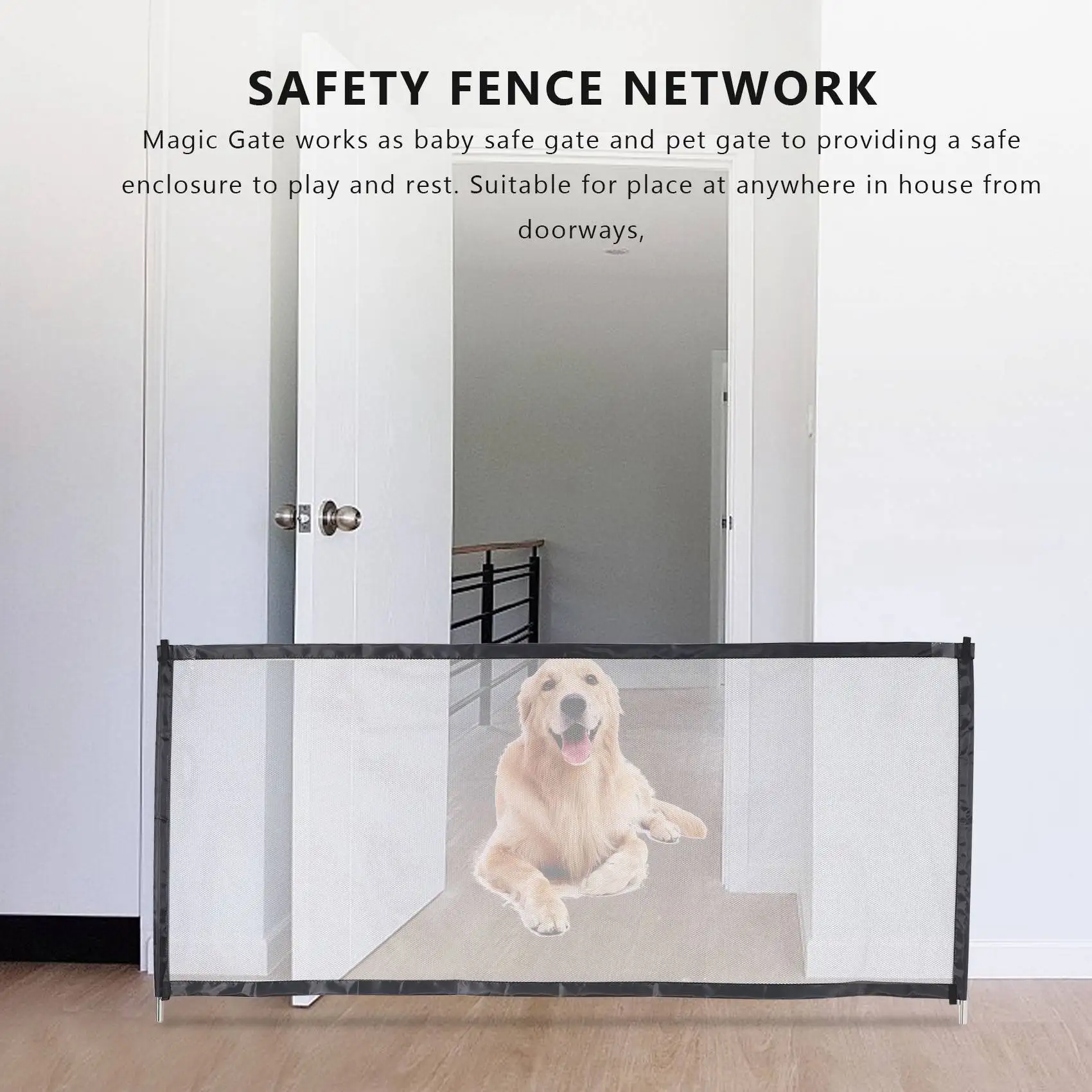 Magic Gate Portable Folding Mesh Baby Safety Fencing Gate Protection Indoor and Outdoor Safe Guard for Kids and Pets