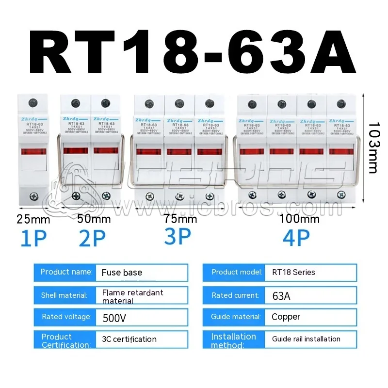 Fuse Base RT18-32X New PVC Thick Copper Guide Rail Fuse Strip Light 1P 2P 3P 4P