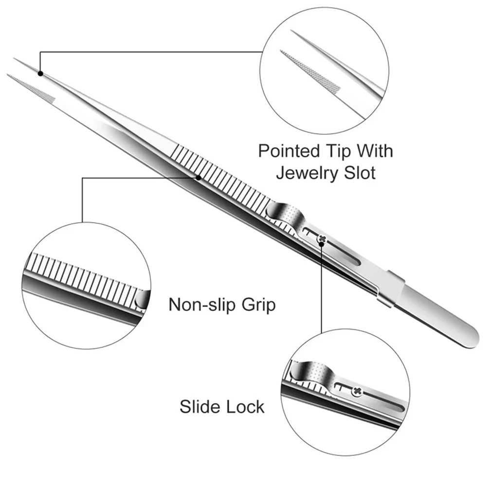 Strumento per la creazione di gioielli Pinzette per gioielli Componente Kit fai da te Strumento per la creazione di strumenti Strumenti di riparazione Acciaio inossidabile con chiusura a scatto