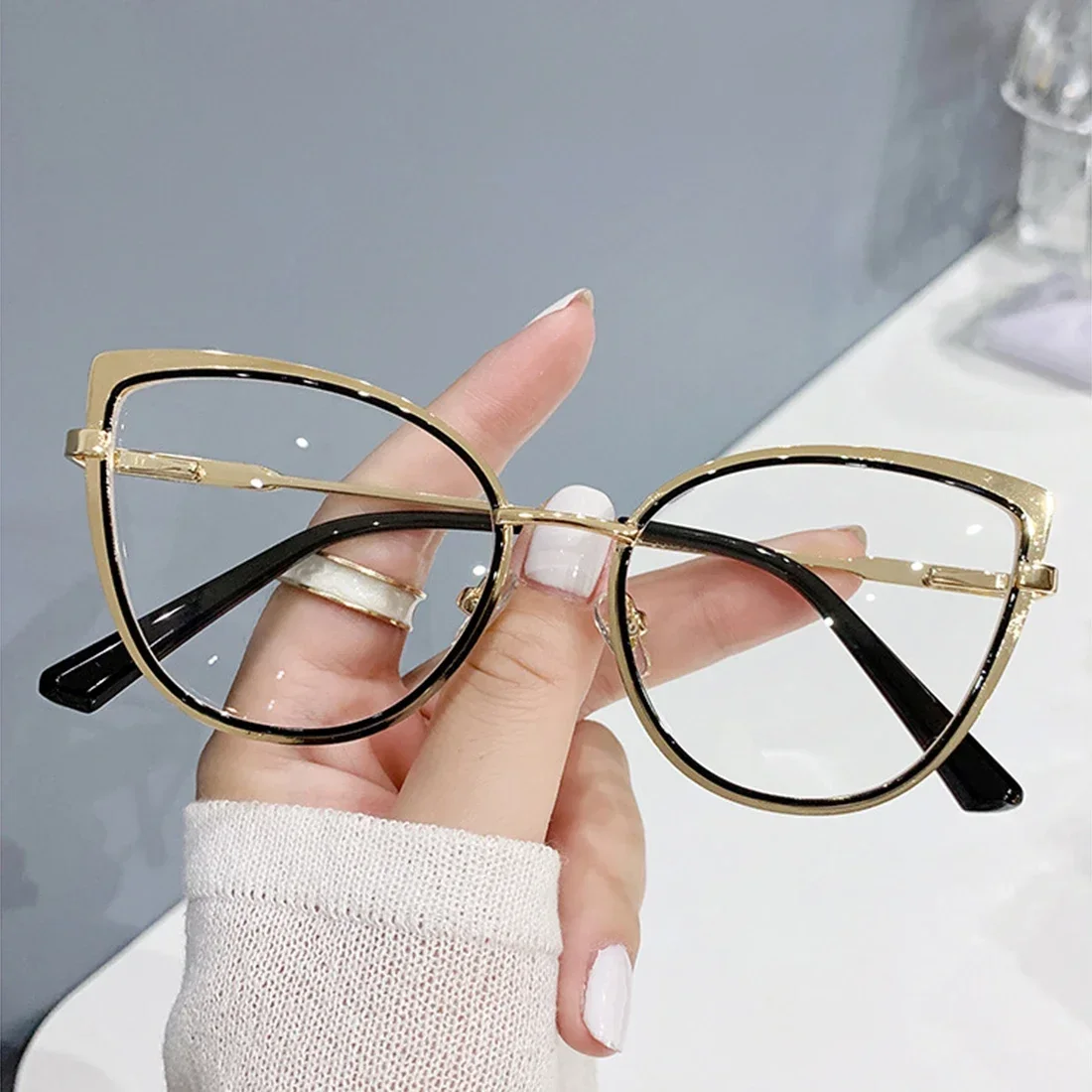 

High Quality Retro Cat Eye Anti-blue Light Glasses Women Men Fashion Metal Frame Computer Optical Glasses Plain Glasses