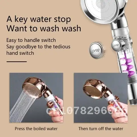 

Adjustable Shower Head with Fan, One-button Stop, Handheld Water-Saving Button, Filter Bath, Bathroom