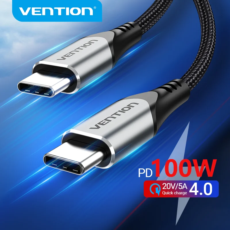 Vention USB C타입 케이블 PD 100W 60W 고속 충전기, 삼성에 적합한 샤오미 맥북 아이패드 고속 충전 4.0 5A USB C 충전 코드 