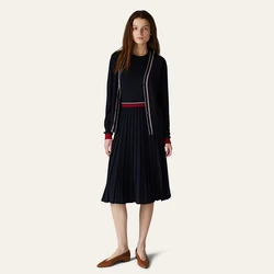 NIGO LP Women's Autumn And Winter Solid Color V-neck Striped Long Sleeve Wool Knit Cardigan Casual Half Skirt Set #nigo61181