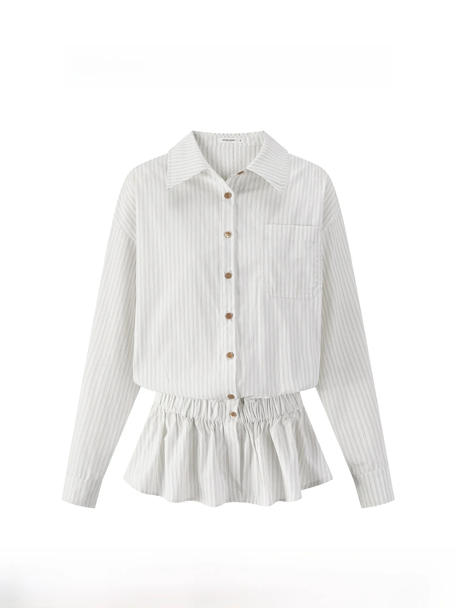 

Белая полосатая женская рубашка с длинным рукавом, с завышенной талией, повседневная, из смесового хлопка и полиэстера, удобная, дышащая