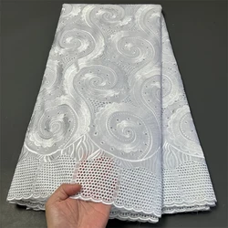2024 African Nigerian High Quality  Embroidery Tulle Lace Fabric Cotton Party Wedding Dress Soft Damask Sequins 5Yard PS0035