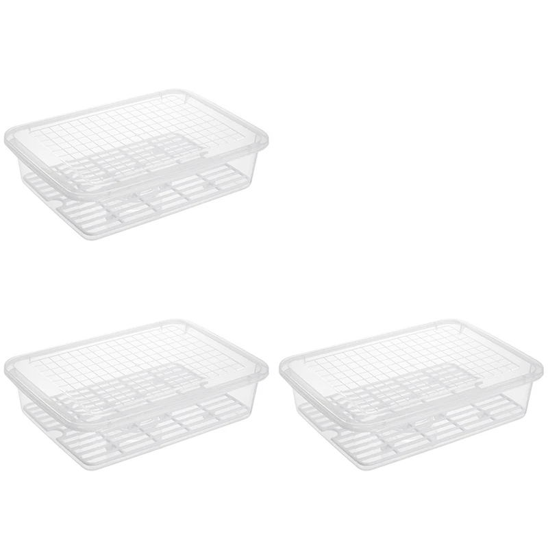 Produce Saver Storage Container for Fridge, (3-Pack) Freezer Salad Container with Removable Drain Plate, Stackable Large