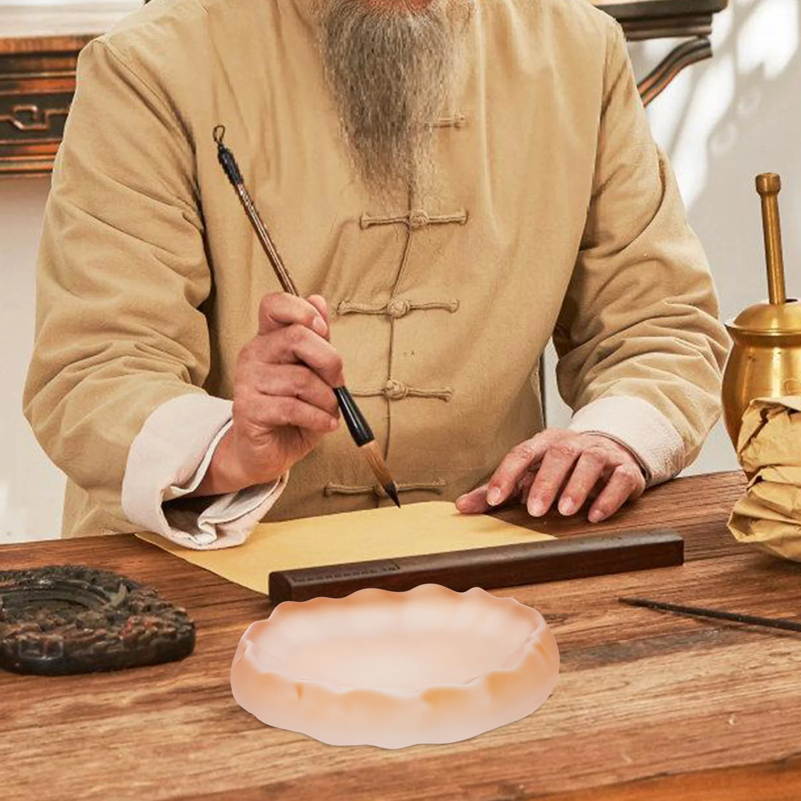 

Small Glass Ink Dish Durable Calligraphy Ink Plate Decorative Desktop Brush Pen Holder Functional Calligraphy Stationery