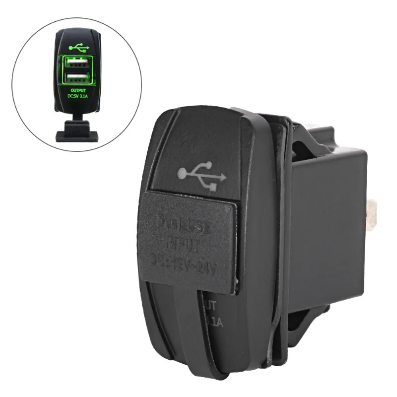 Double USB Power Charger 12-24V 3.1A For Car Boat Motorcycle Universal Green Light