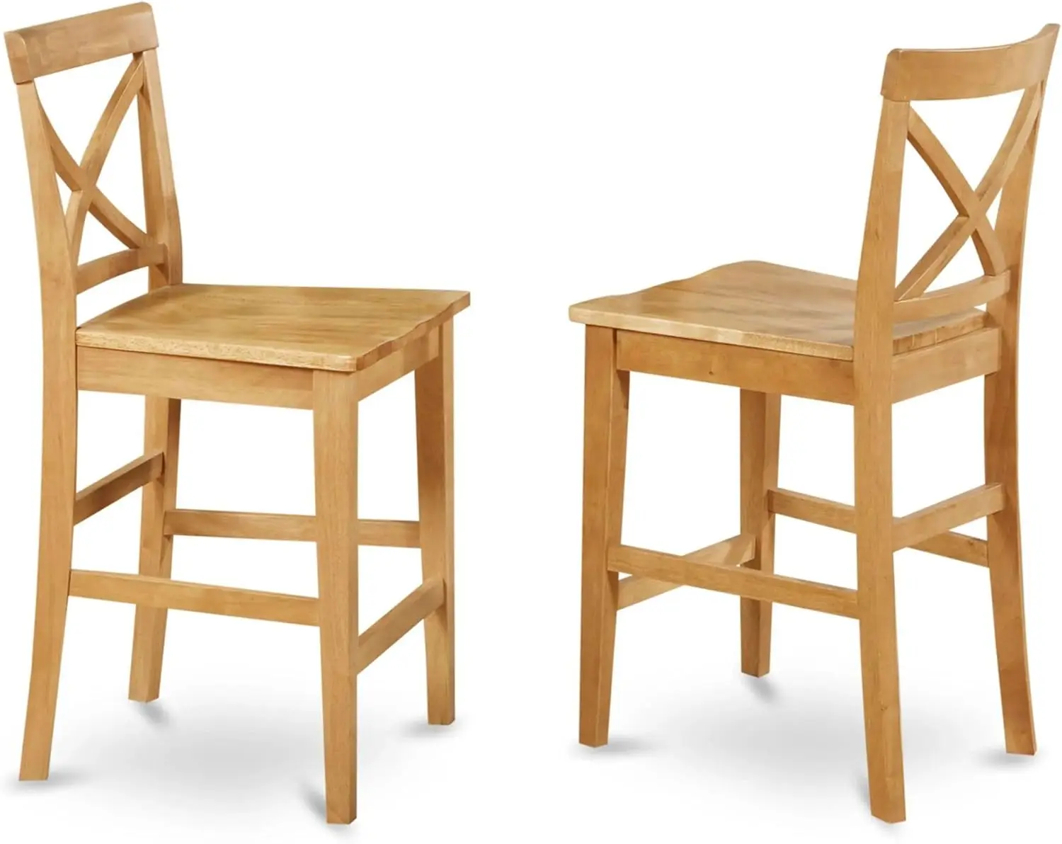 PBS-OAK-W Pub Counter-Height Bar Stool - Pub Height Kitchen Chairs, Set of 2, Oak