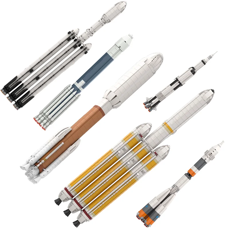 MOC Delta IV ciężki Saturn V skala zestaw klocków rakietowych Mars eksploracja pojazdu Aerospace Model satelitarny zabawka dla dzieci