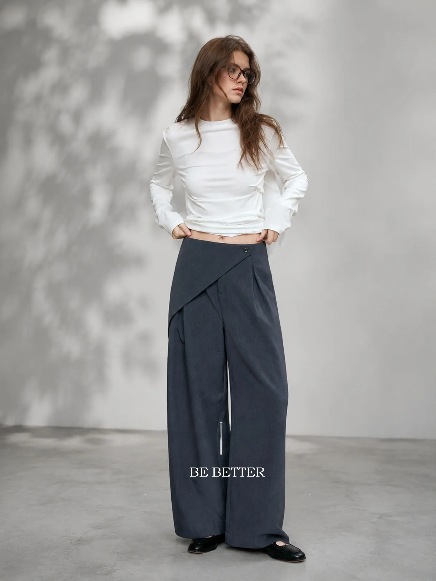 HUAAPPUW High Waist Straight Leg Casual Suit Pants Asymmetric Button Design Versatile Casual Trousers for Office And Daily Wear