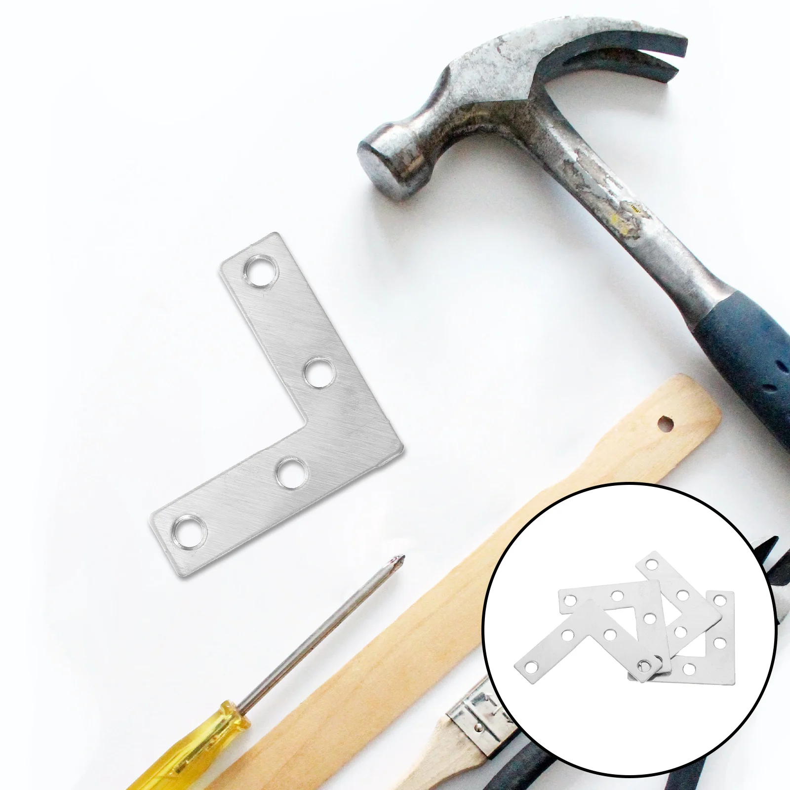 

20 Sets Furniture Fasteners Stainless Steel L Shaped Corner Braces Metal Brackets for Kitchen Shelves Cabinets Tables Repair