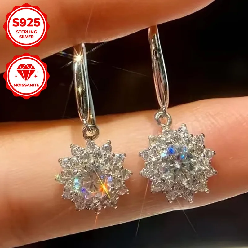 

1 пара очаровательных сережек-подсолнухов из муассанита S925 весом 0,5 карата: солнечные и модные, элегантный выбор для подарка на День святого Валентина.