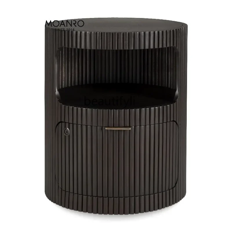 

Locker French medieval sofa solid wood side cabinet black round coffee table creative bedside table