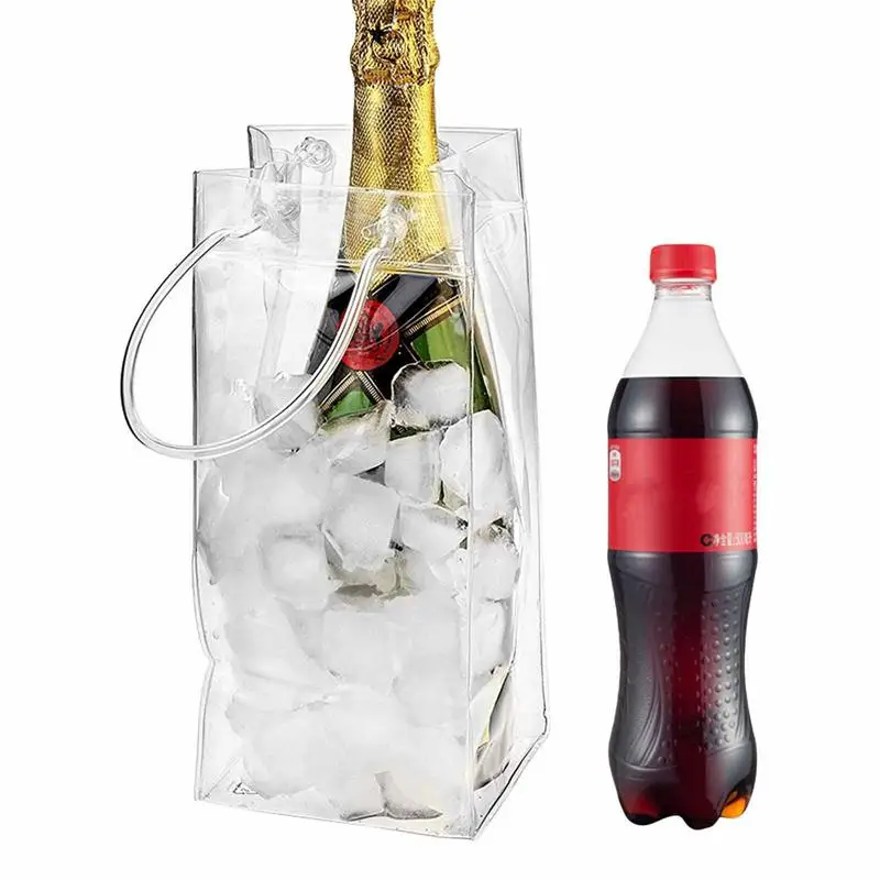 PVC Leakproof Clear Ice Bucket Bags Wine Chiller Ice Bag Party Cold Beverage Beer Bottle Insulators Bag Can Coffee Accessories