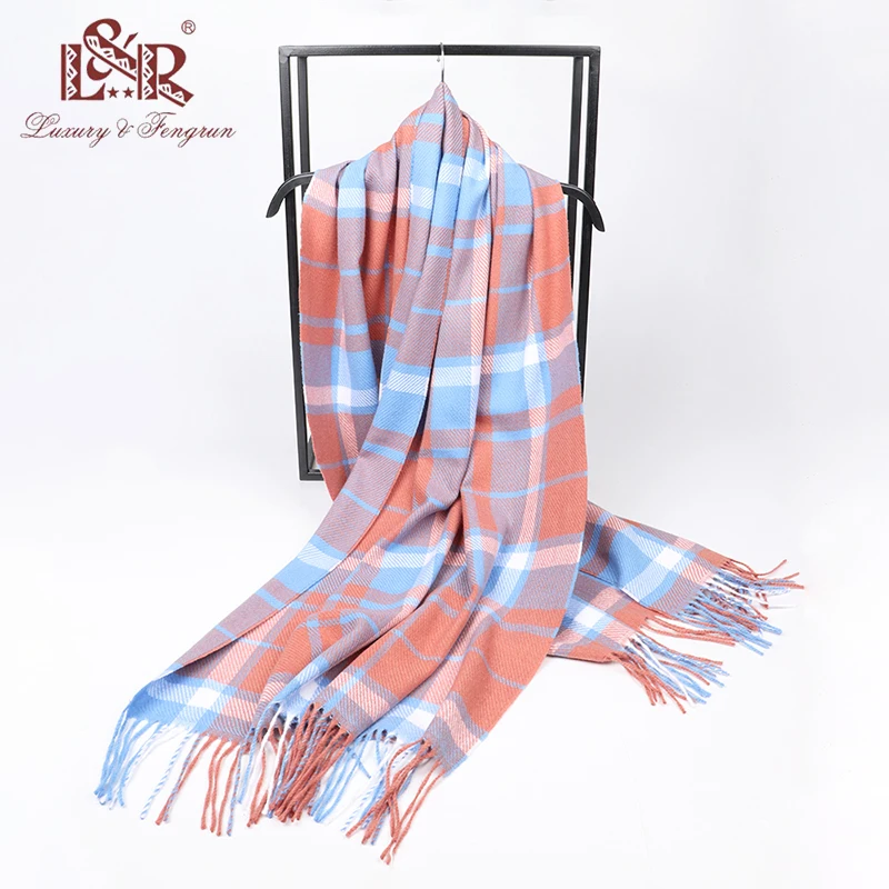 2022 Women Cashmere Winter Scarf For Women Plaid Blanket Wool Scarfs Cashmere Women Foulard Femme Shawls Wraps