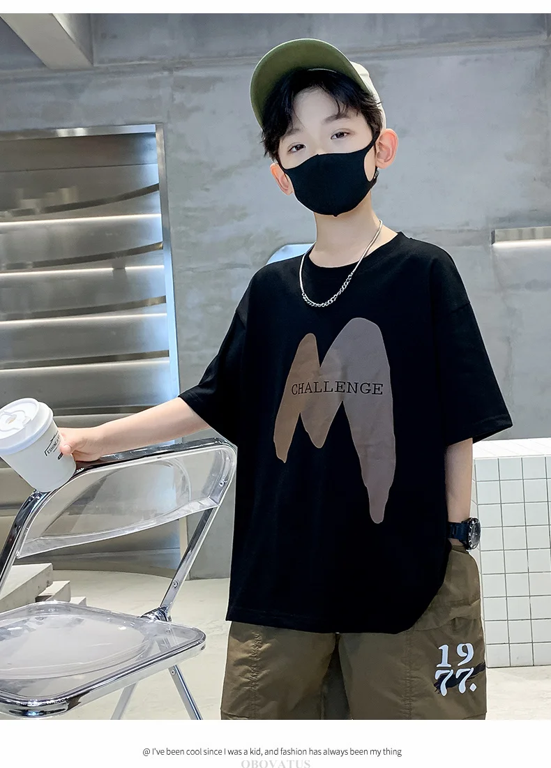 Neue Sommer-Luxuskleidung für Kinder: T-Shirts für Jungen im Teenageralter, Kurzarm-Baumwoll-T-Shirt mit elegantem Schriftzug-Print, Kinder-Outfit. – Detail 5