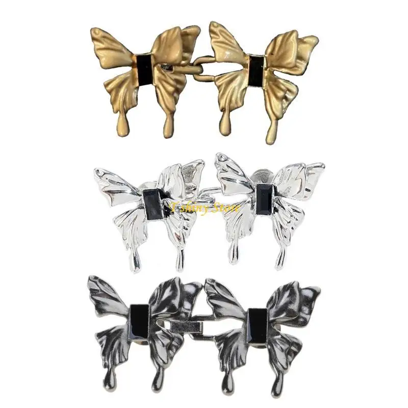 N58F 2x Butterfly Jean Button Pins Waist Buckle Detachable Clothing Pants Jean Sewing