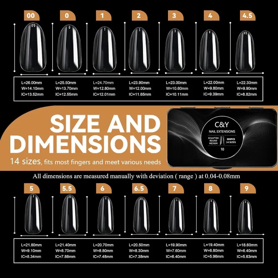 600 pièces sculptées moyen rond doux Gel ongles conseils professionnel faux ongles conseils avec boîte 14 tailles couverture complète clair acrylique Pr sur faux