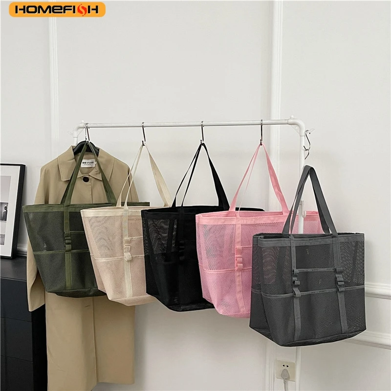 HOMEFISH Multipocket Summer Large Beach Bag For Towels Mesh Durable Beach Bag For Toys Waterproof Underwear Pocket Beach Tote image 2