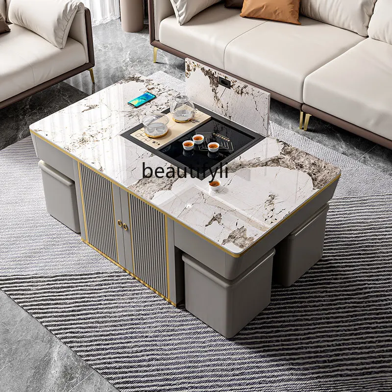 

Multifunctional Adjustable Coffee Table Tea Table Integrated Living Room Home Light Luxury Rock Board