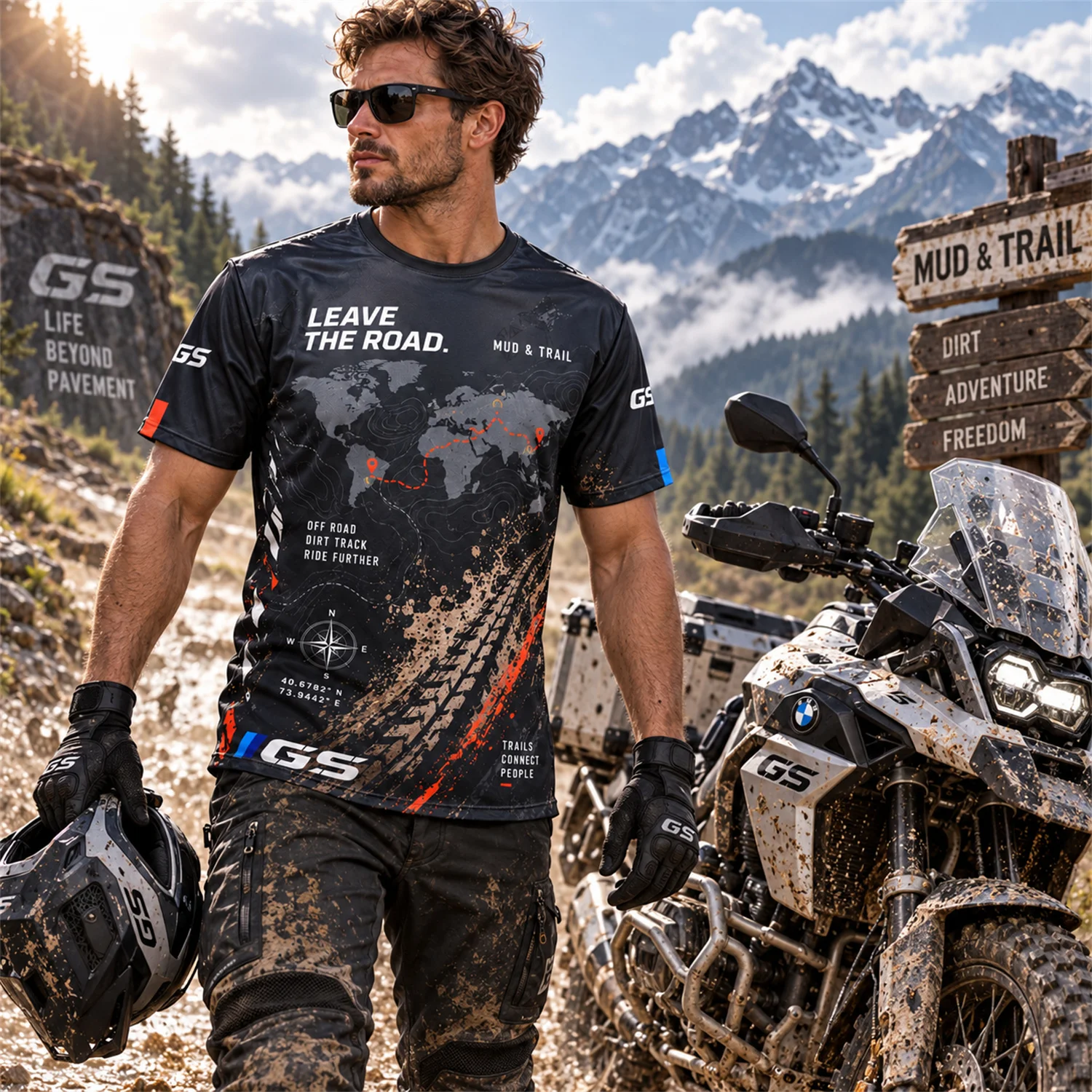 GS Motorrad Motorcycle T Shirt Mud Trail Off Road Adventure Graphic Print Short Sleeve Riding Jersey Unisex Biker Travel Tee