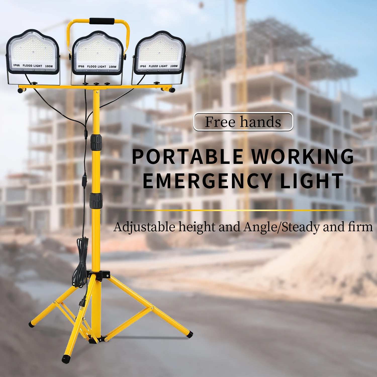 LED Work Light Flood Light with Stand IP66 Waterproof Construction Jobsite 30000LM Adjustable Metal Temporary Outdoor Lighting