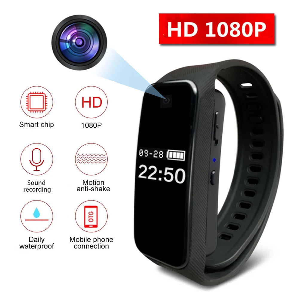 HD 1080P Mini Camera Smart Bracelet Portable Wearable Video Recording Camcorder Wristband Camera Audio Sport DVR Watch