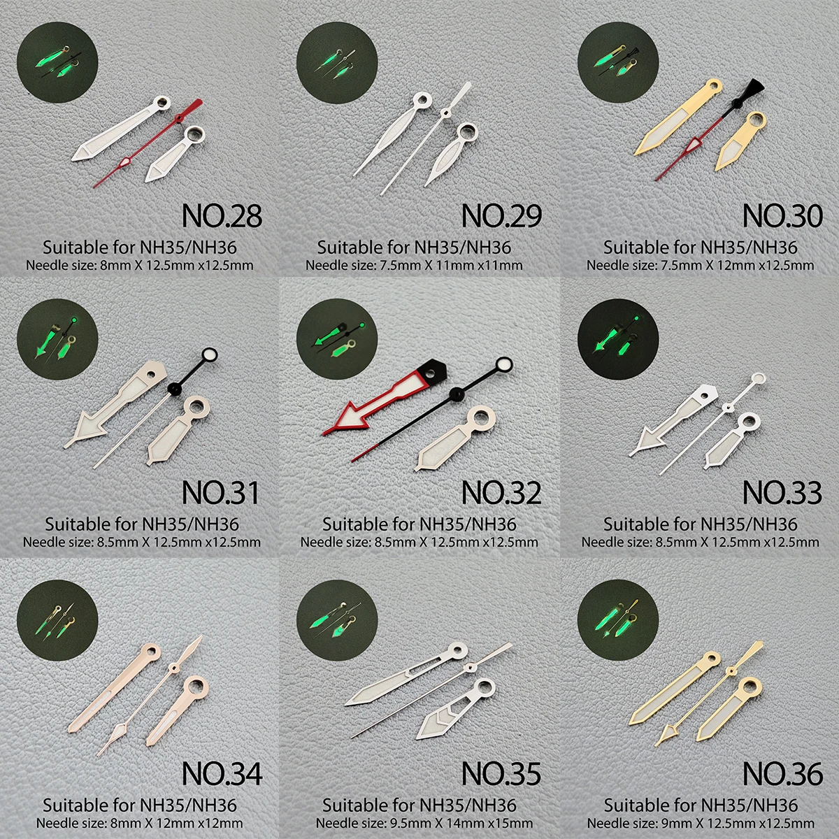 Watch Accessories Watch Hands NH35 Hands Green Luminous Suitable For NH35, NH36 Movement Pointer NO.1-NO.44