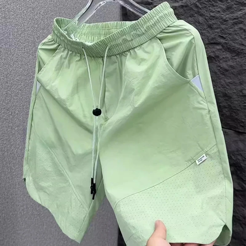 Summer New Men Workwear Shorts Trend Korean Solid Casual Loose Pockets Knee Length Pants Versatile Quick-drying Black Trousers