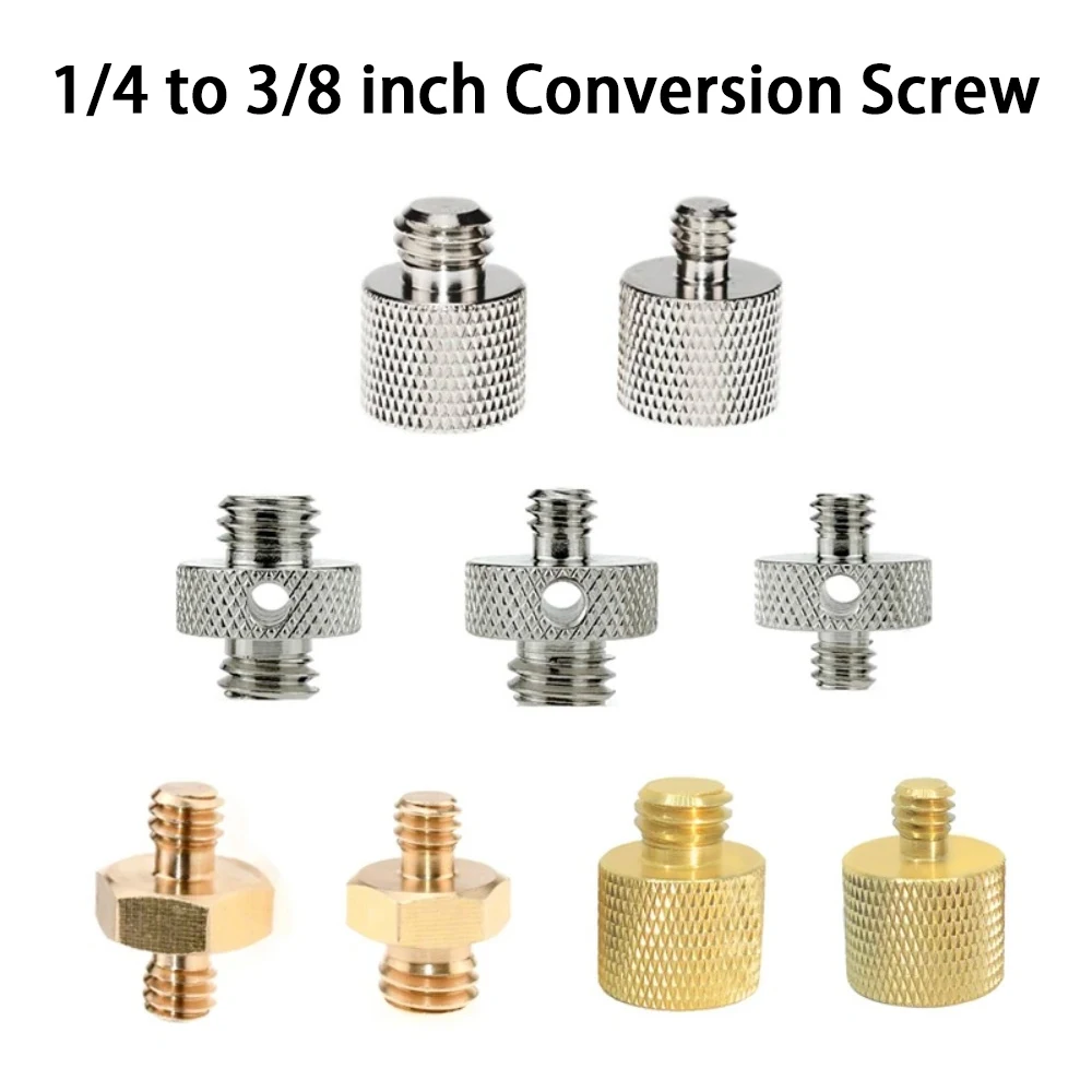 Brass Metal 1/4 to 3/8 Inch Conversion Screw Adapter For Tripod Ballhead Camera Cage Mic Stand Mount Photography Accessory