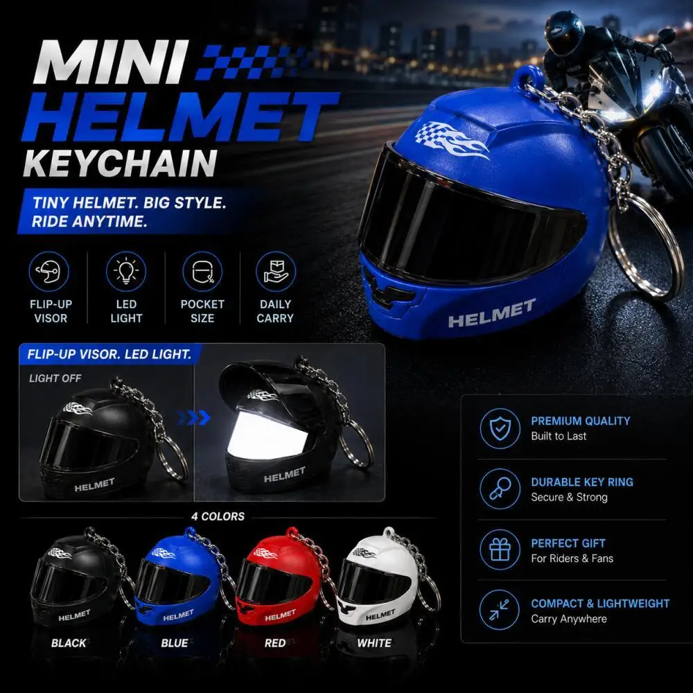 Pendentif en forme de casque de moto simulé avec lumière intégrée éclairable, accessoire portable pour les passionnés de moto