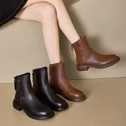 GKTINOO Women's Genuine Leather Shoes Female Flat Ankle Boots Back Zipper Winter Fur Plush Warm Autumn Zapatos Mujer Platform