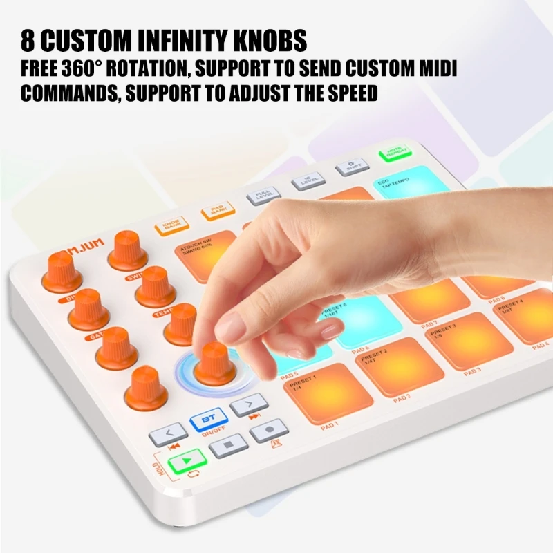 1Pc MIDI Controller RGB Keyboard Portable High Sensitivity Pads Built-in Battery Enduring for Professional Music Production