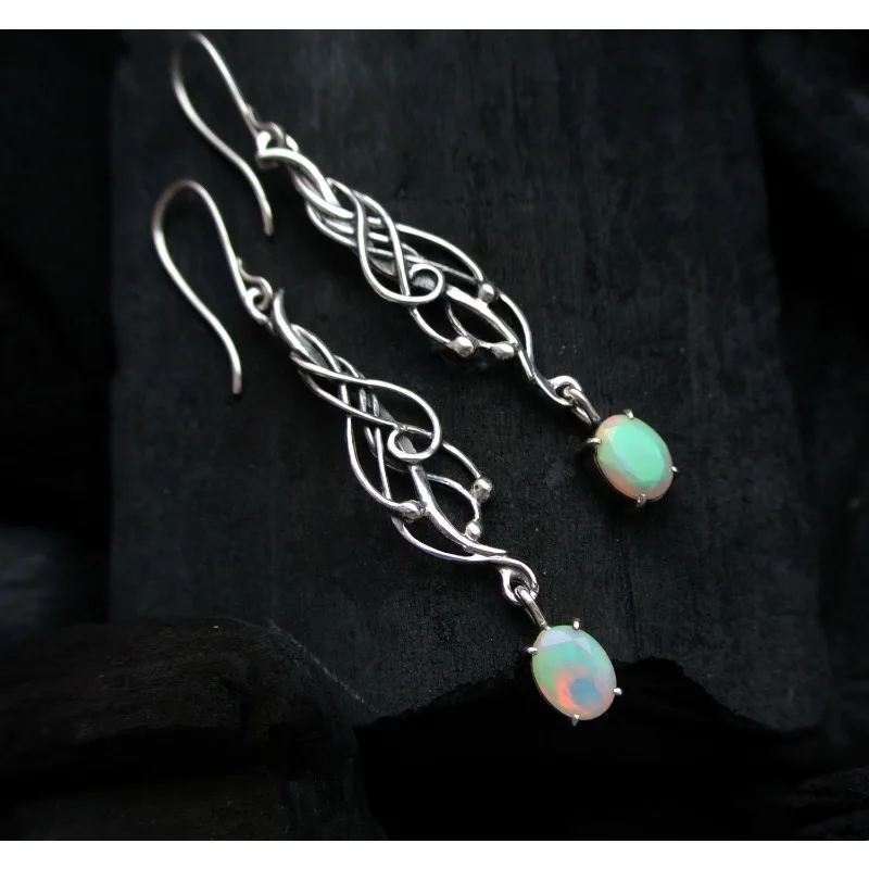 Classical Fashion Silver Color Flower Round Simple Green Stone Earrings for Women Dangle Jewelry