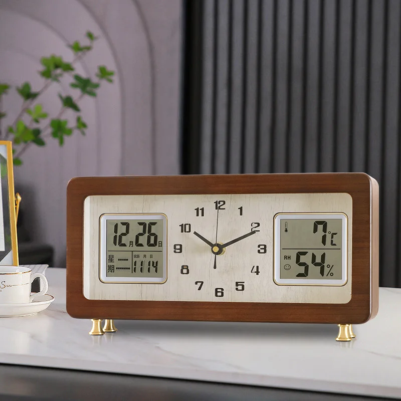 2024 new modern simple desk clock perpetual calendar silent home retro desktop desk clock high-end personalized quartz clock