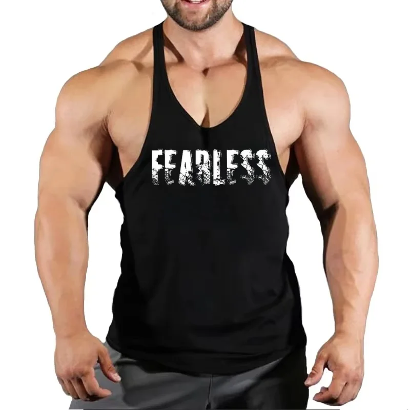 Men's Printed Workout Vest Cotton Gym Tank Top Quick-Dry Breathable Bodybuilding Sleeveless Weightlifting Y-Back Fitness Shirt