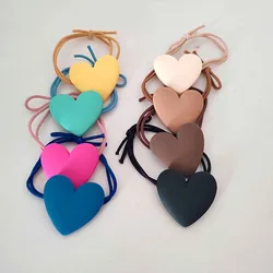 candy colored heart-shaped sweet hair rope rubber band 4pc khaki Colorful Heart Elastic Hair Bands for Women Girls Hair Ties