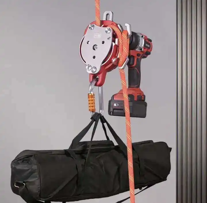 200KG  Lift and Descent Control with Fall Arrester Drill Powered Pulley for Climbing Aerial Work