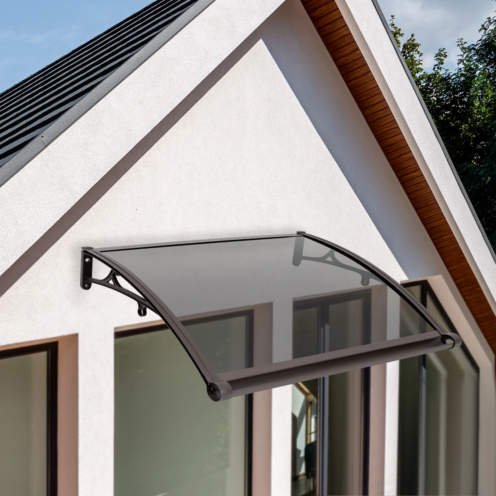 

Coffee + Tan Wall Mounted Window Door Awning Canopy Aluminum Alloy&PC Front Doors/Windows Overhang Awning