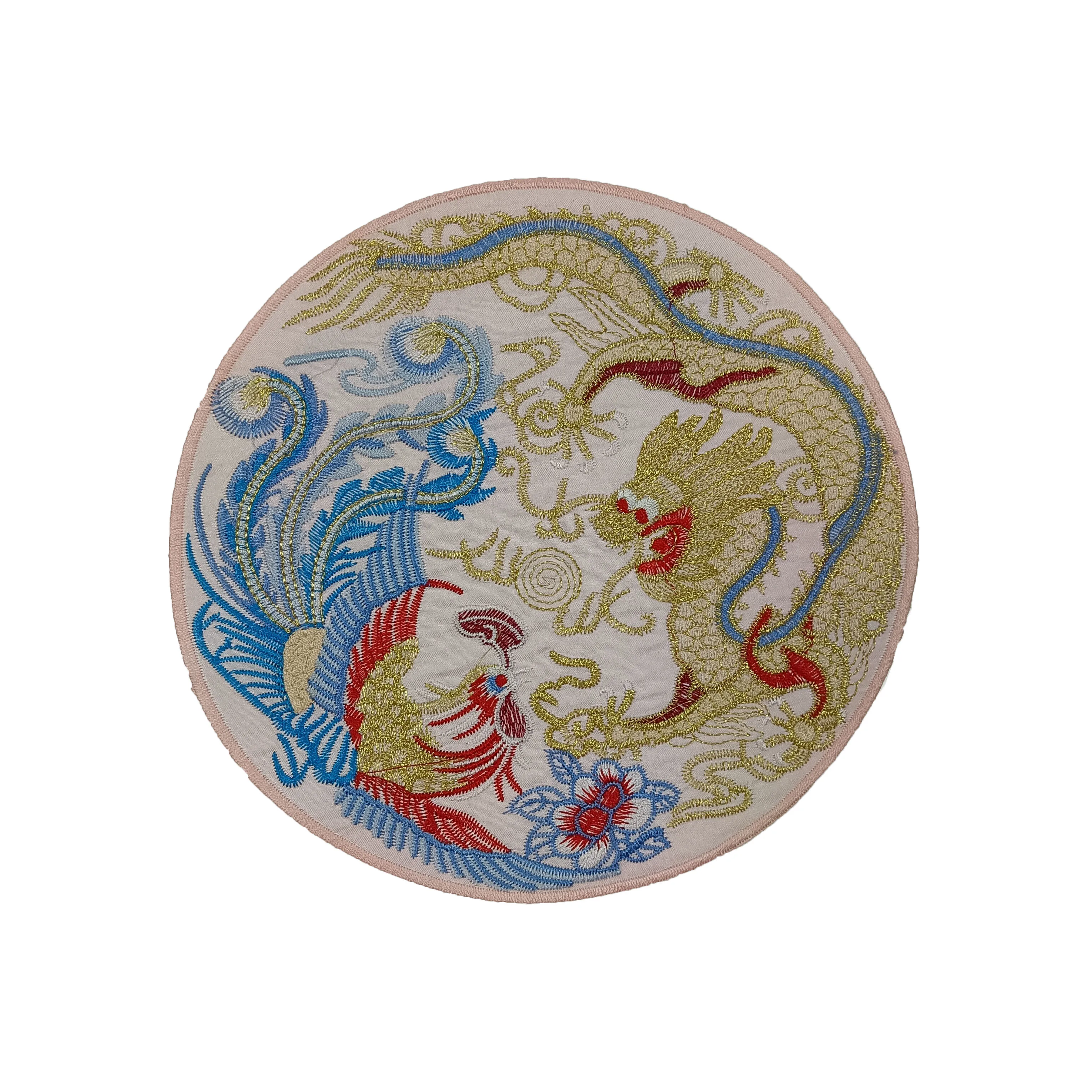 Chinese style auspicious dragon phoenix circular pattern cloth patch DIY decorative qipao clothing accessories matching patch